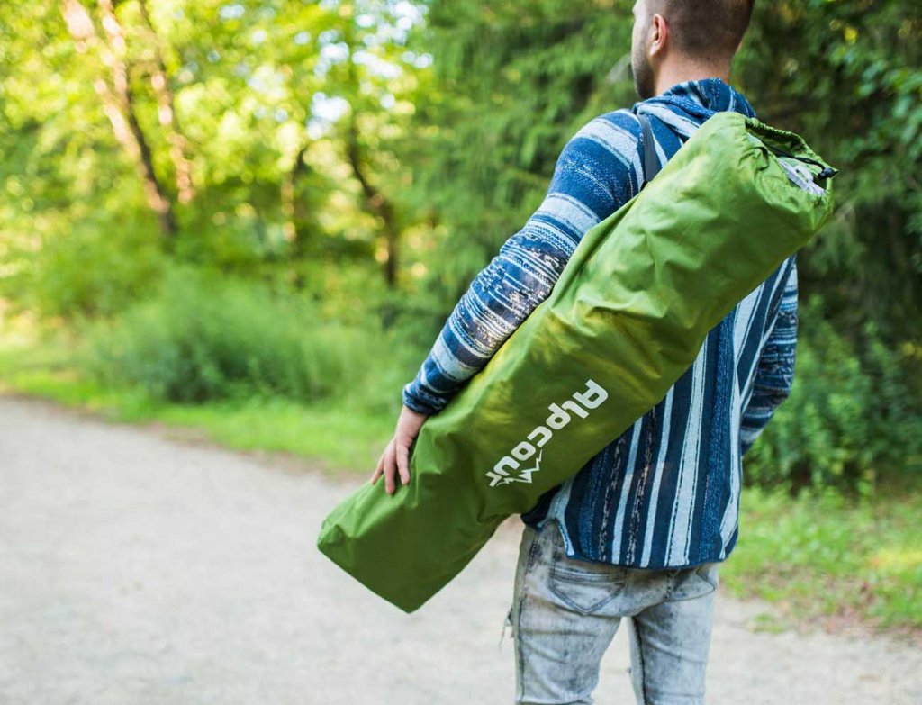 Alpcour Folding Camping Cot in the carrying bag