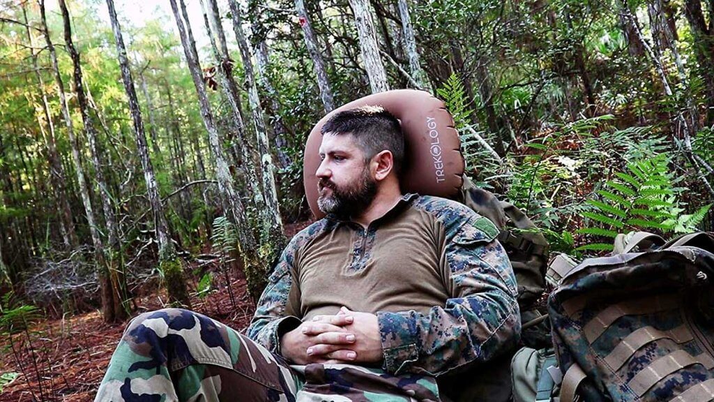 Aluft Ultralight Inflating Travel and Camping Pillow on a hunting trip