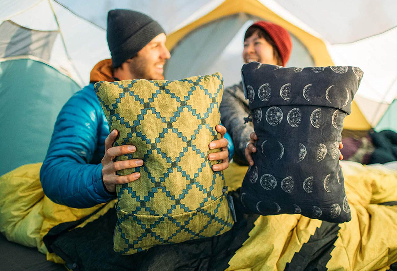 Two camping pillows in a tent