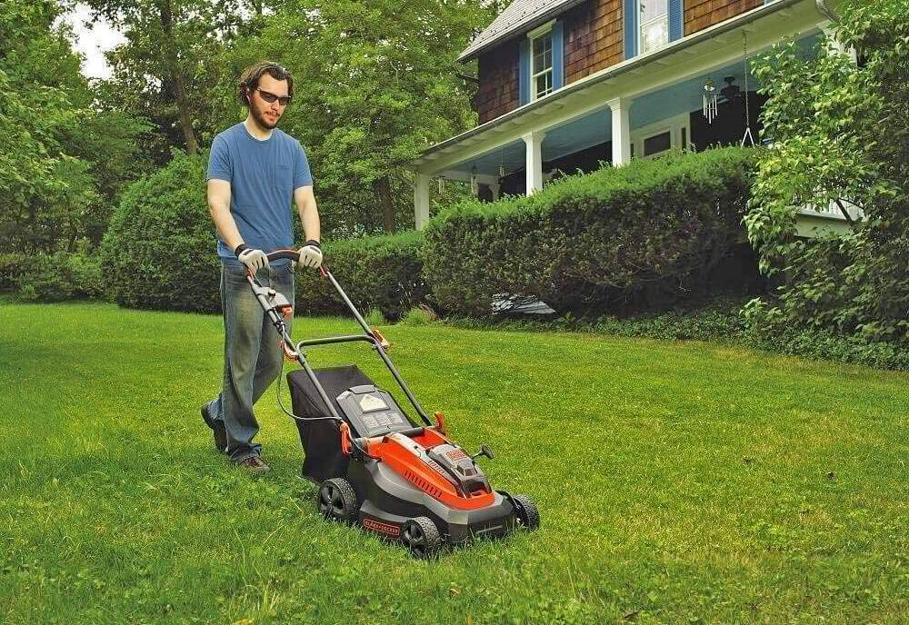 Black+Decker 16-Inch lawn mower on grass