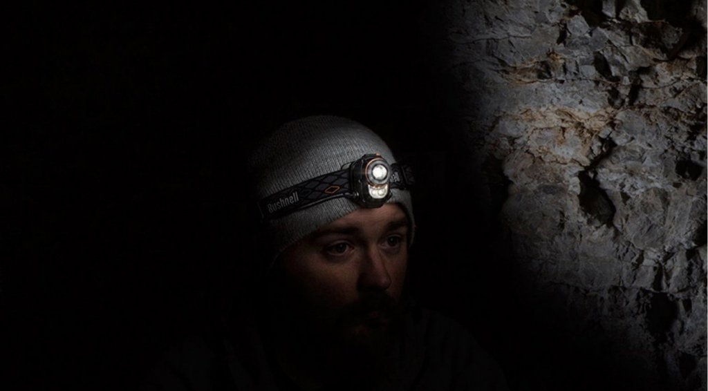 Bushnell H150L Rubicon Headlamp used in a cave