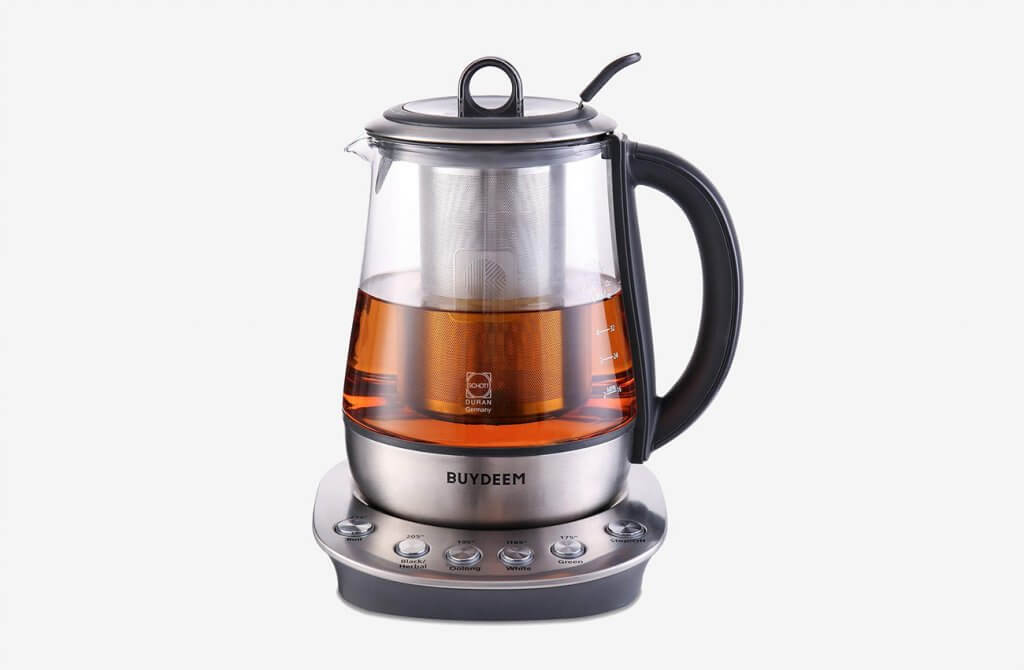 Buydeem K2423 Hot Tea Maker 1.2Liter Glass Stainless Steel Electric Kettle