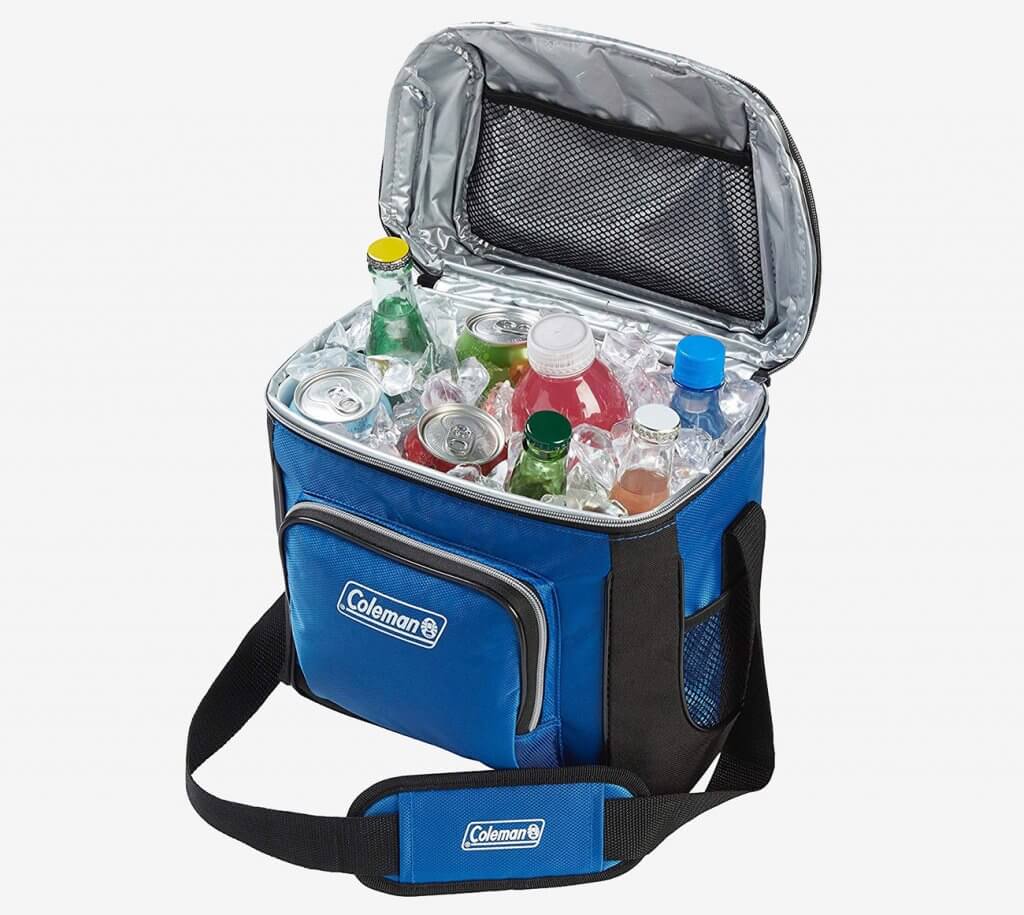 Coleman 16-Can Soft Cooler stocked with drinks