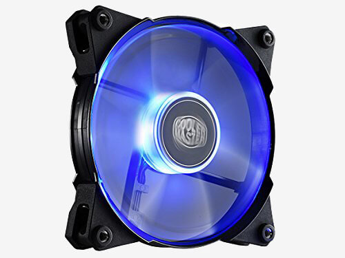 Cooler Master JetFlo 120 turned on with LEDs