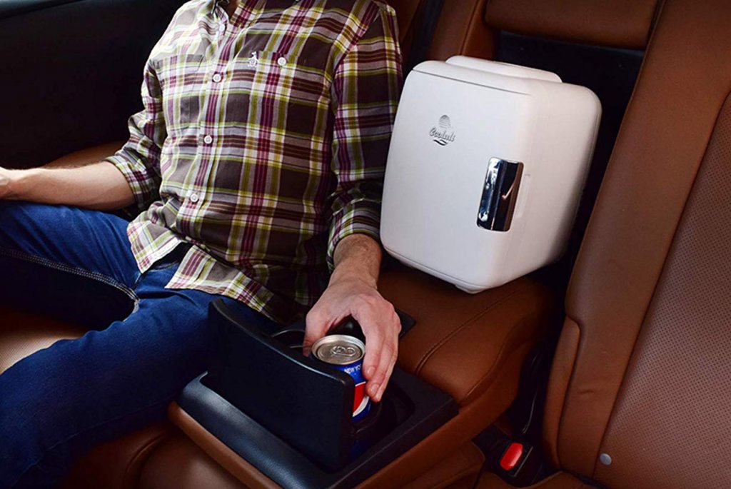 Cooluli Mini Fridge Electric Cooler and Warmer in a car