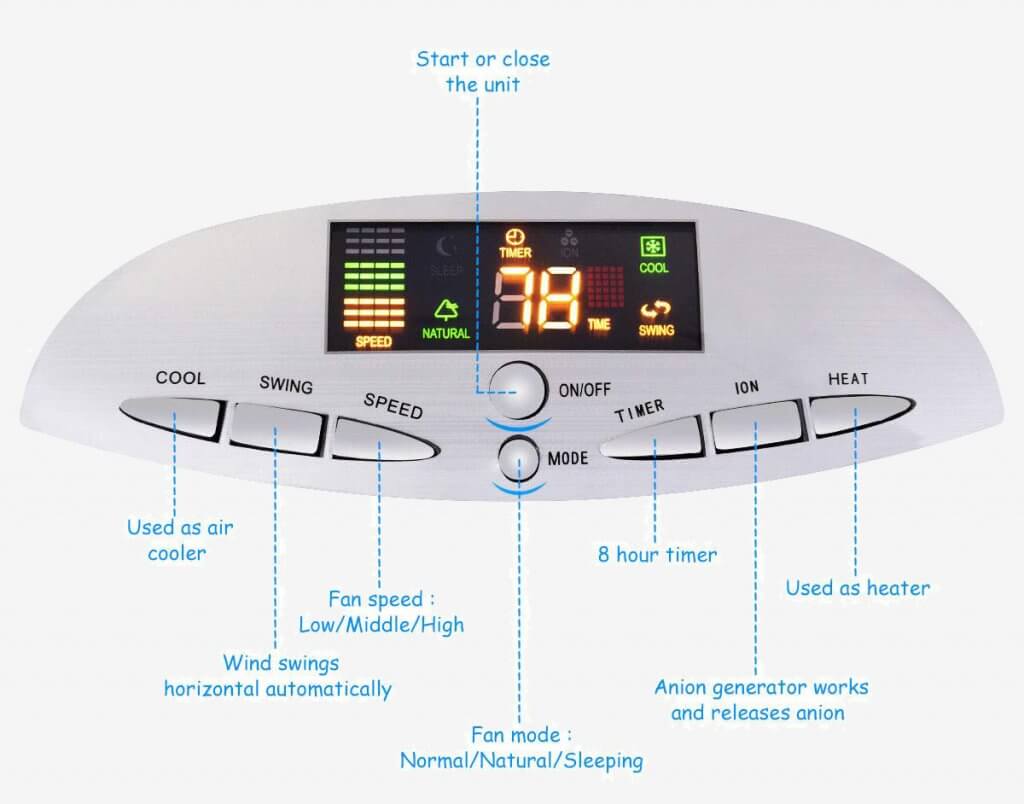 COSTWAY Air Cooler digital controls
