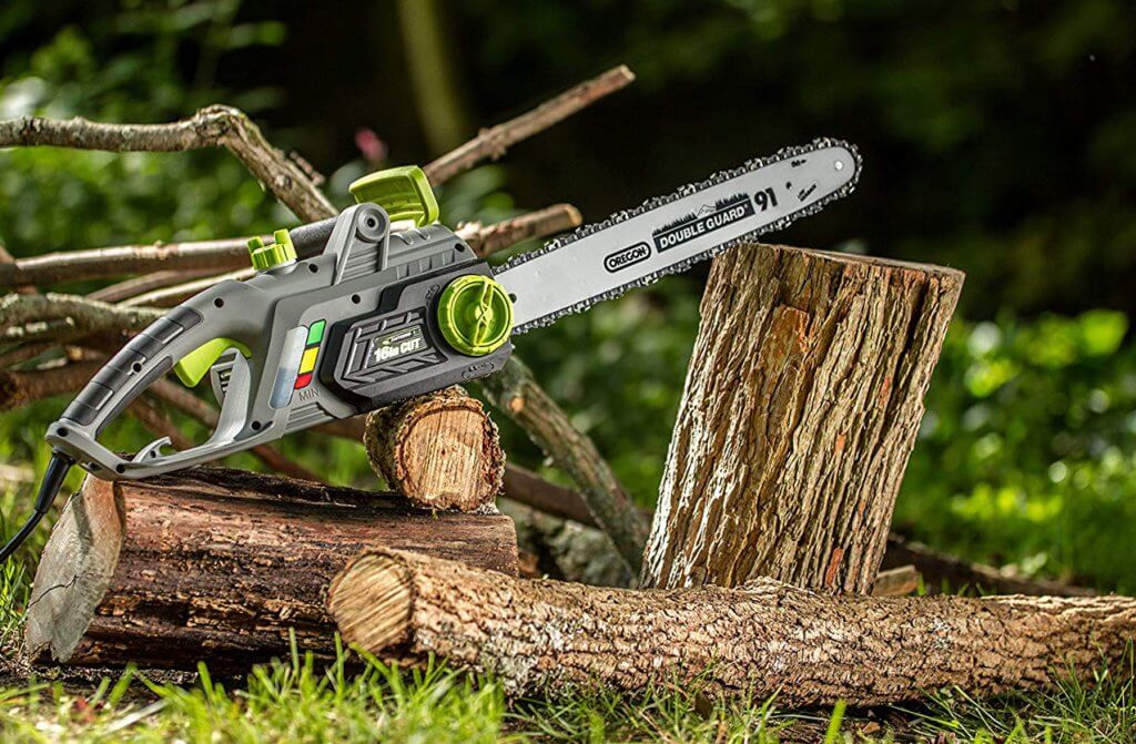 Earthwise CS33016 Electric Chainsaw on trees