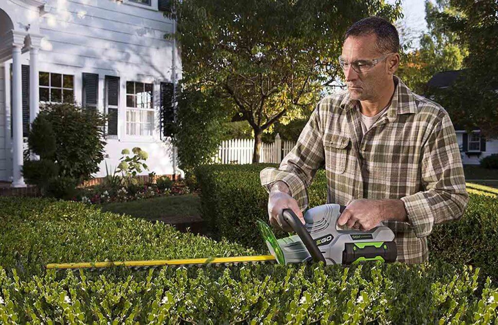 EGO HT2400 Hedge Trimmer in the garden