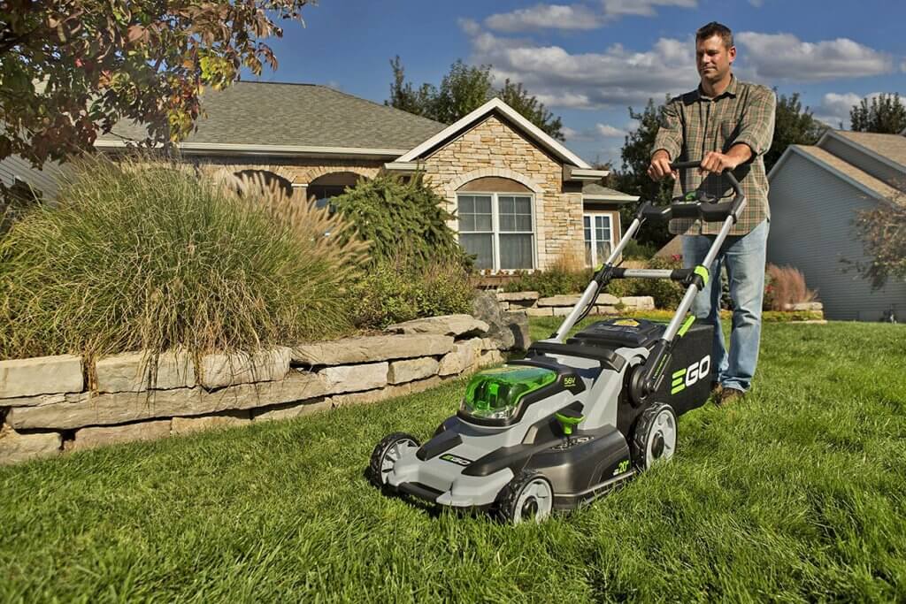 EGO Power+ Cordless Lawn Mower in action on grass