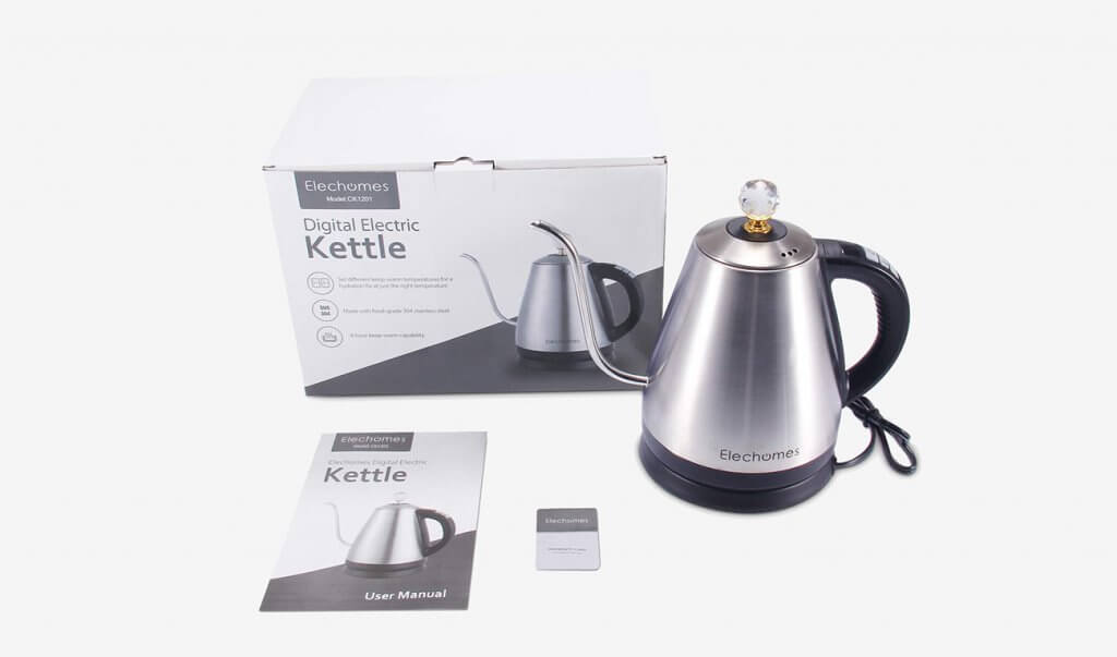 Elechomes Electric Gooseneck Kettle and packaging