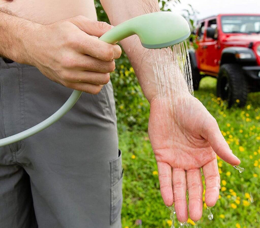 Equipt Streamline Portable Camping Shower on a camping trip