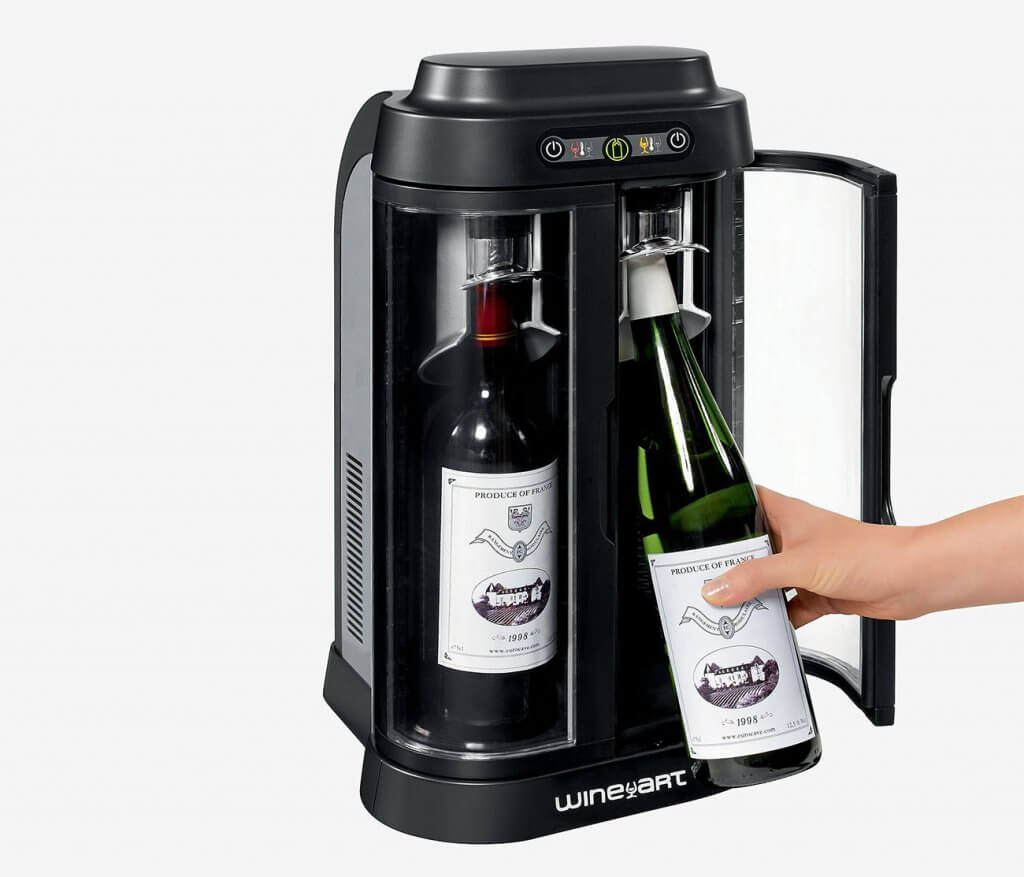 Taking out a wine bottle out of the EuroCave Wine Art Preservation System