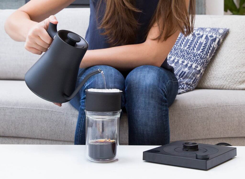 Fellow Stagg EKG Electric Kettle used for brewing coffee