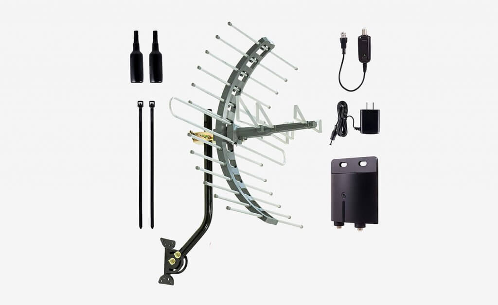 GE Pro Outdoor Long-Range TV Antenna With Amplifier And Mounting Hardware