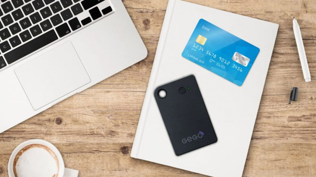 GEGO Luggage Tracker size comparison to credit card