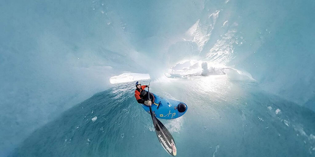 GoPro Fusion example shot of kayak in ice cave