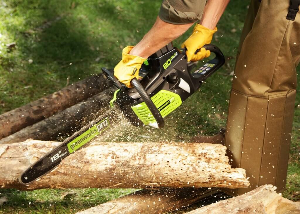 Greenworks Pro 18-Inch cutting wood