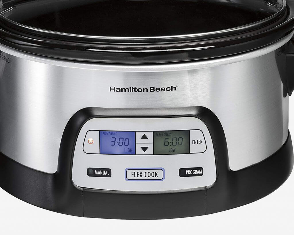Hamilton Beach 33861 Dual-Timer Slow Cooker close-up of display