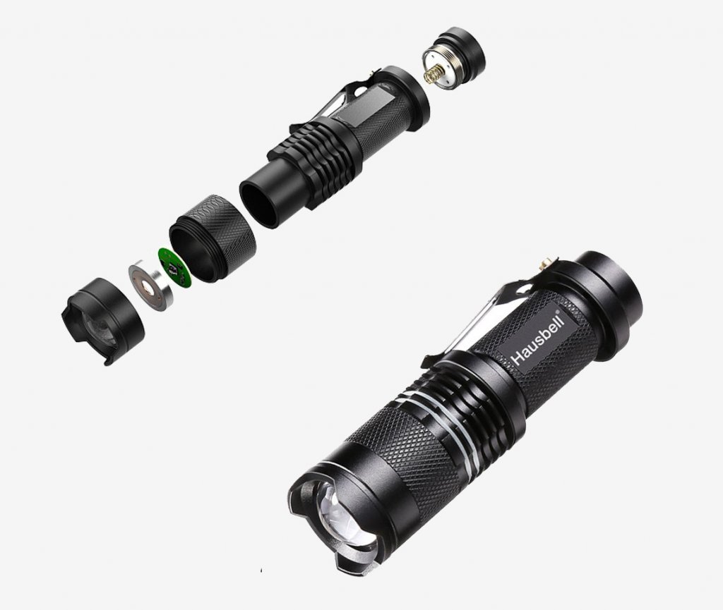 Hausbell 7W Mini LED Tactical Flashlight and battery