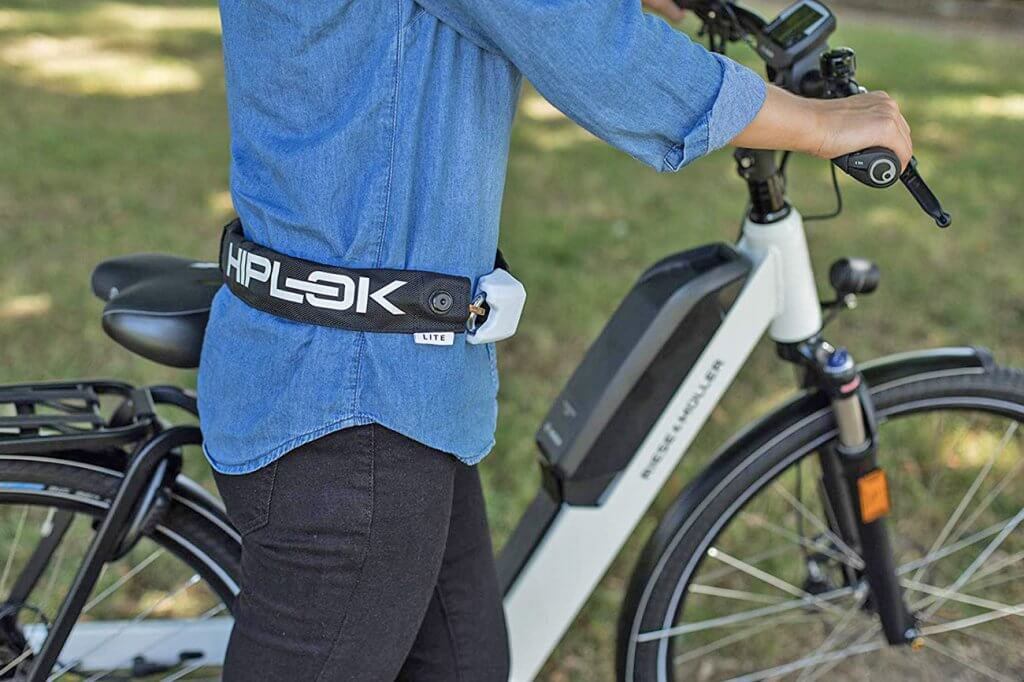 Hiplok Lite v1.0 Wearable Bicycle Lock worn by a cyclist