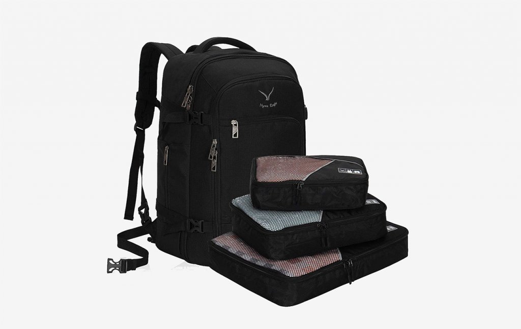 Hynes Eagle 40L Travel Backpack with 3-Piece Packing Cube Set