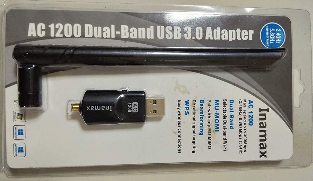 Inamax USB AC1200 USB 3.0 Dual-Band Wireless Adapter packaging
