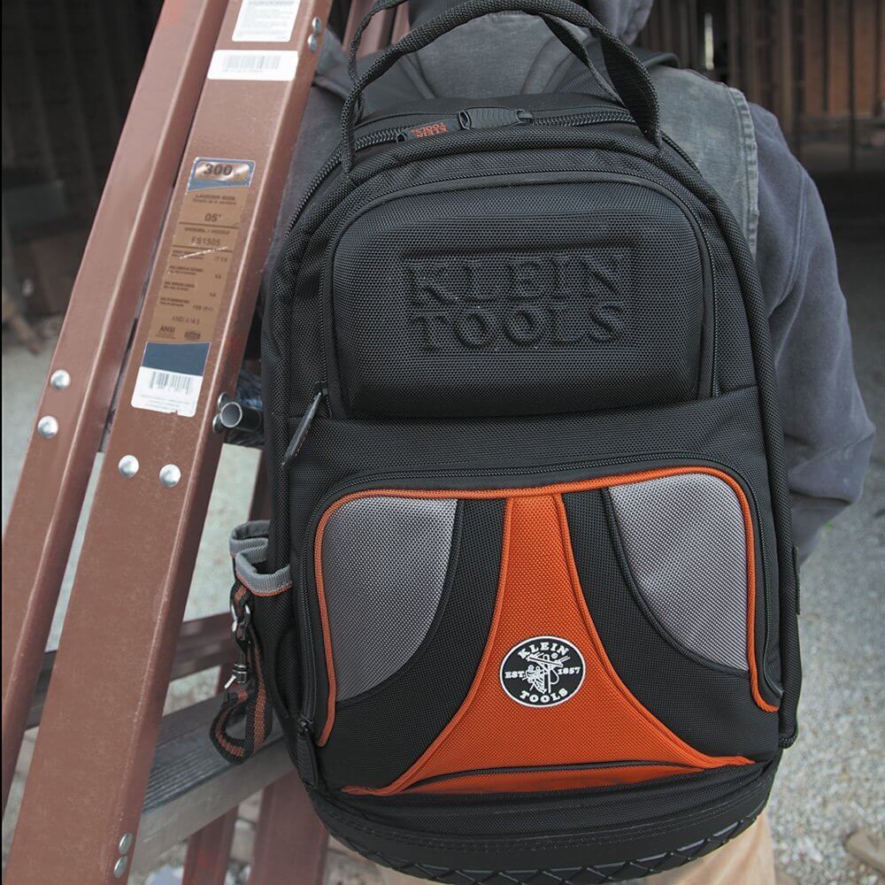 Klein Tools Tradesman Pro Backpack worn by handyman