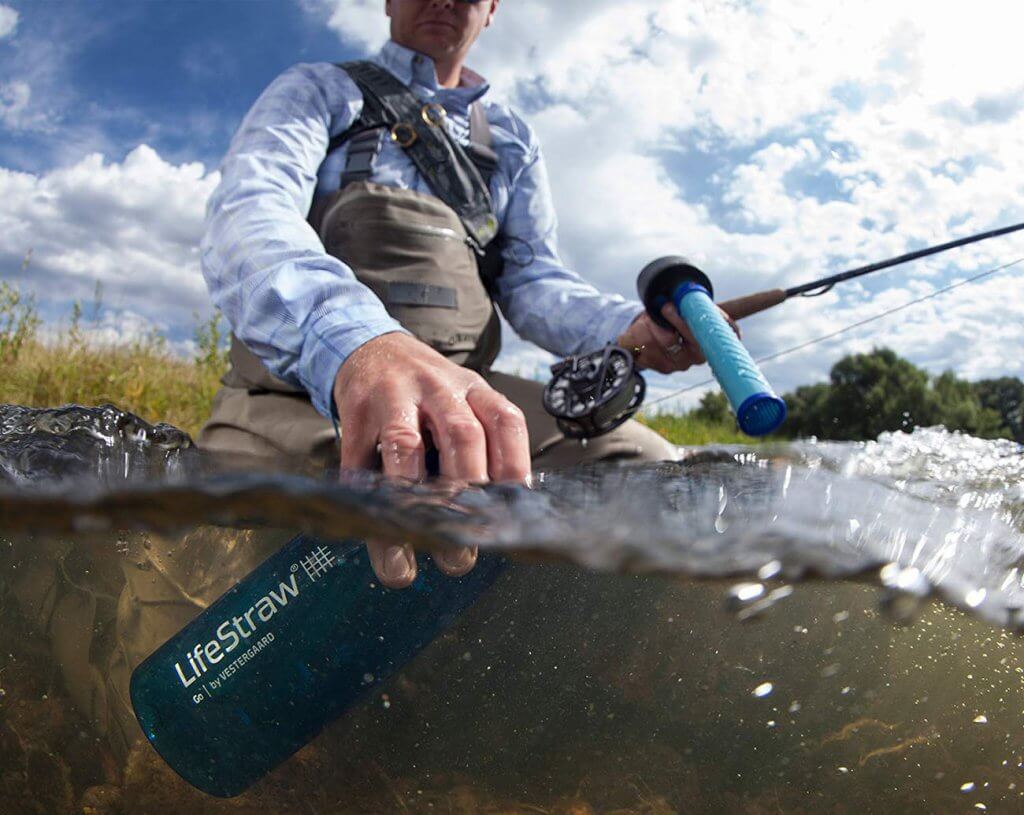 LifeStraw Go Water Filter Bottle on a fishing trip