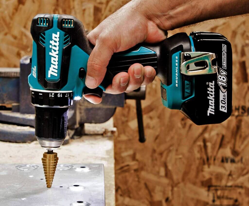 Makita 18V LXT Brushless Drill & Driver (XFD131) on wood
