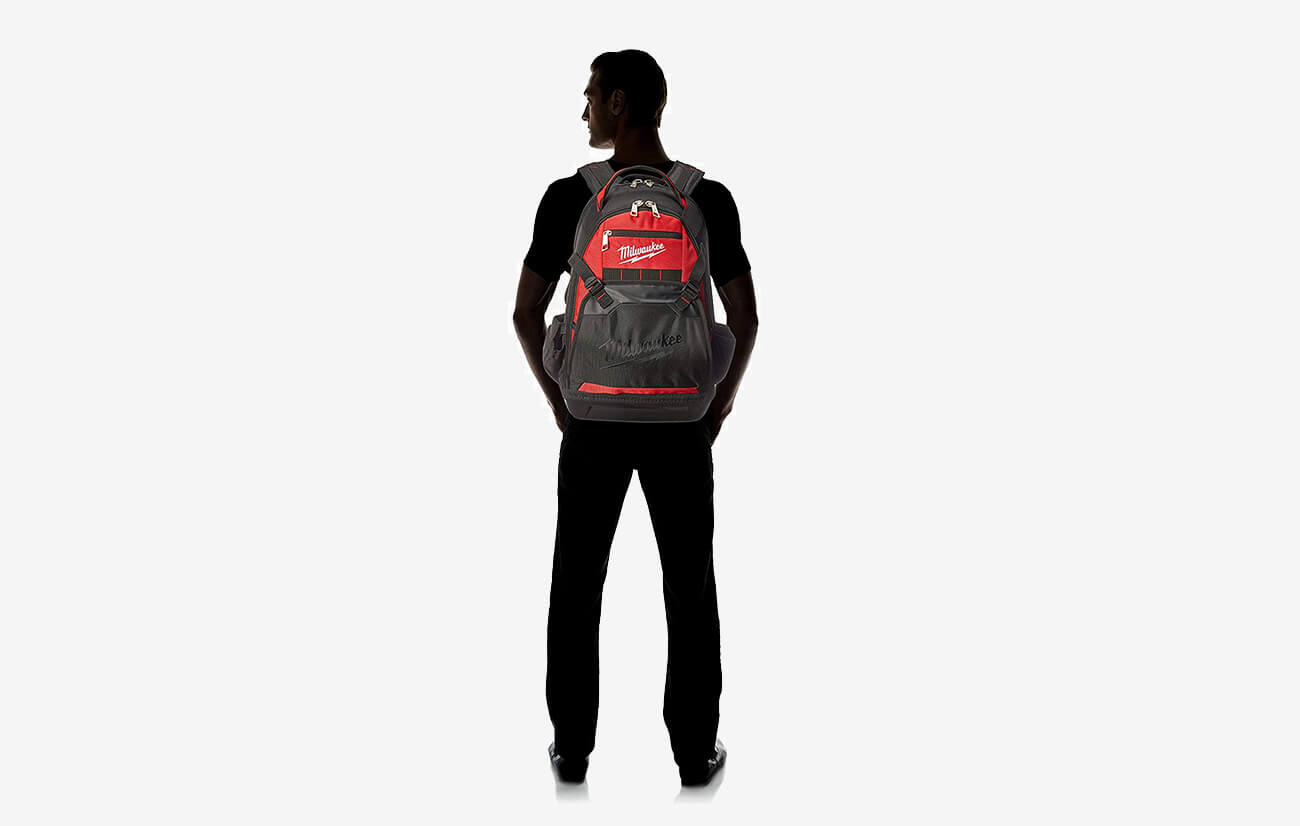 Milwaukee Jobsite Backpack worn by man