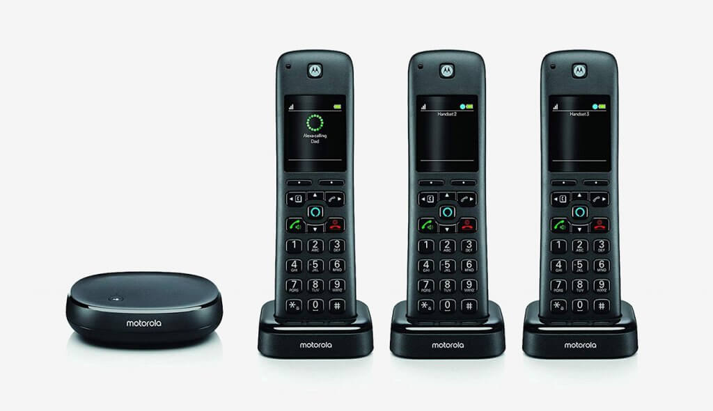 Motorola AXH03 Smart Cordless Phone With Alexa Built-in 3 Cordless Handsets