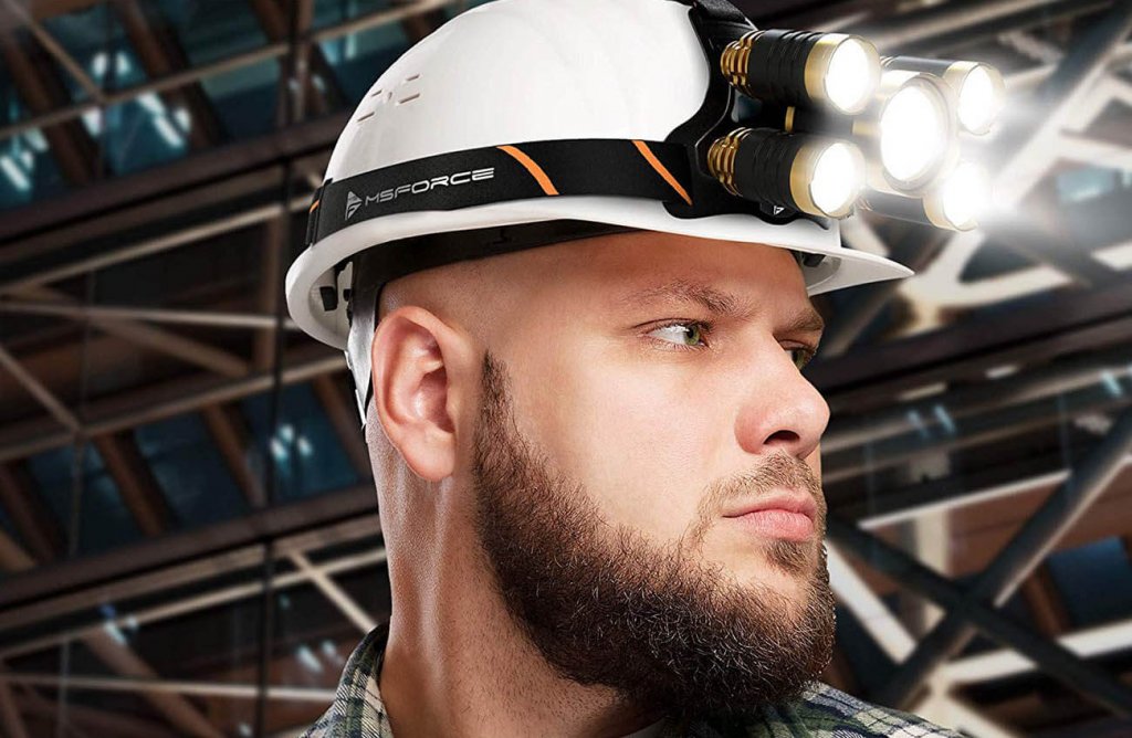 Someone weareing the MsForce LED Headlamp for work