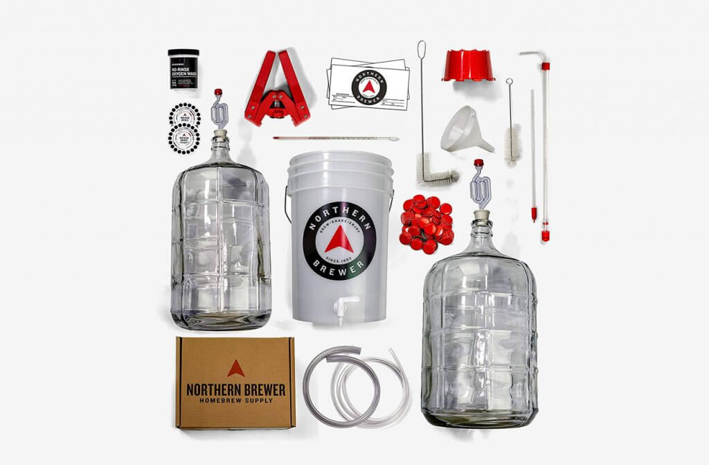 Parts of the Northern Brewer Deluxe Homebrew Starter Kit