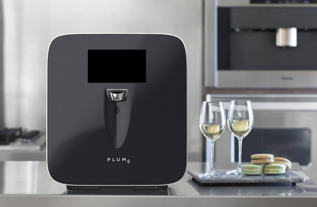 Plum Wine Dispenser and wine glasses