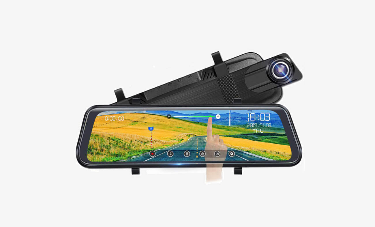 POAEAON Full Touch Screen Mirror Dual Dash Cam