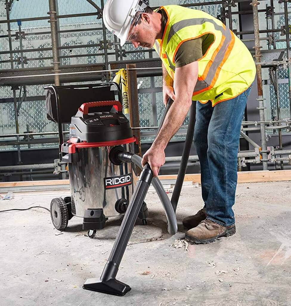 RIDGID 50353 1610RV Stainless Steel 16-Gallon on a construction site