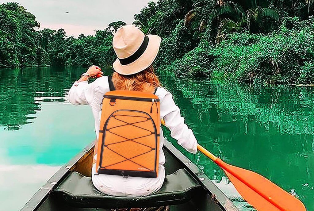 SEEHONOR Insulated Cooler Backpack on a canoe