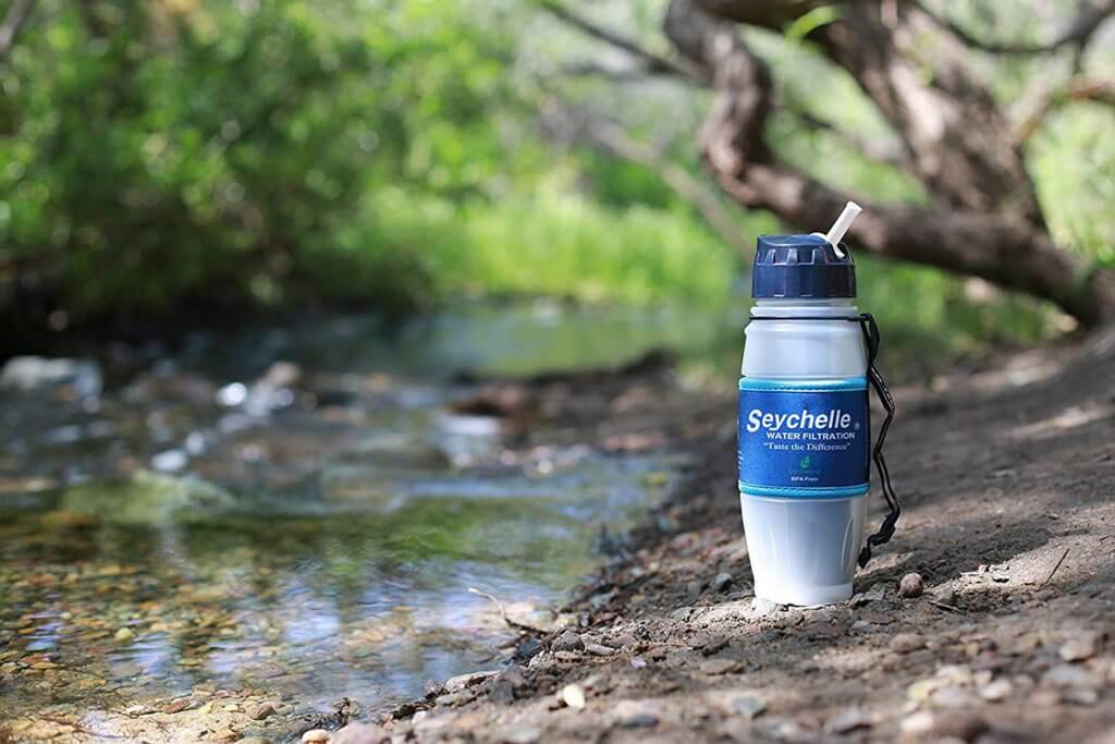 Seychelle Extreme Water Filter Bottle on a river