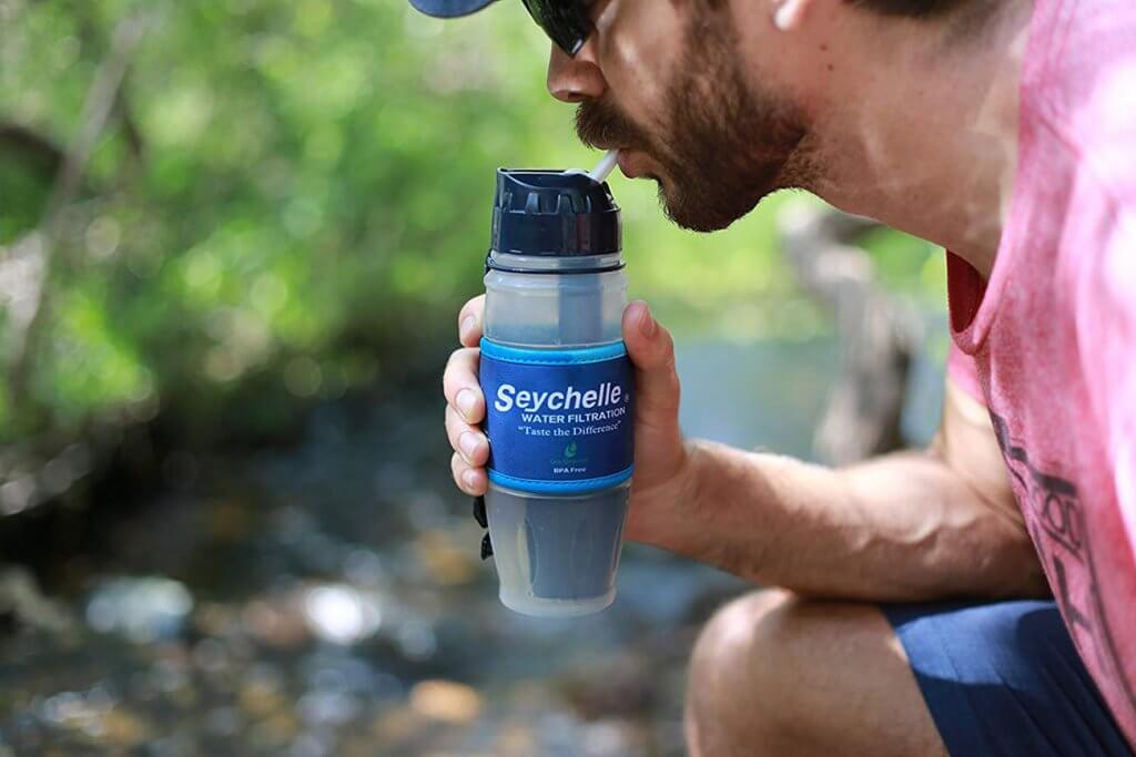 Drinking out of the Seychelle Extreme Water Filter Bottle