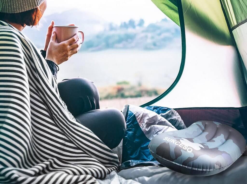 SUKCESO Camping Pillow in a tent