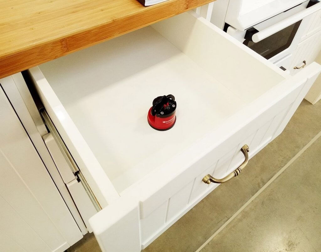 Sunrise Pro Supreme Sharpener in drawer