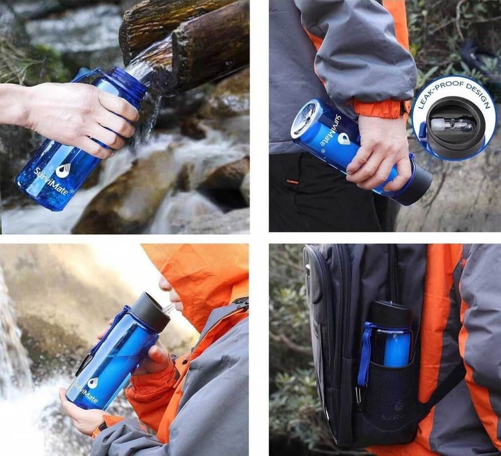 SurviMate Filtered Water Bottle for backpacking