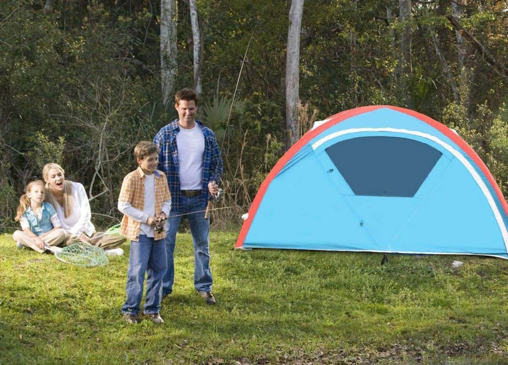 Tangkula Inflatable Instant Camping Tent and a family