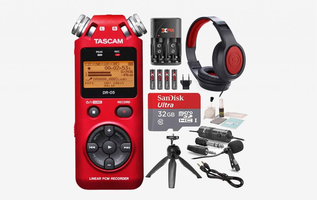Tascam DR-05 Portable Handheld Digital Audio Recorder With Platinum Accessory Bundle