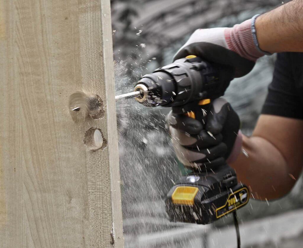 TECCPO 20V Power Drill & Driver (TDCD03P) drilling in wood