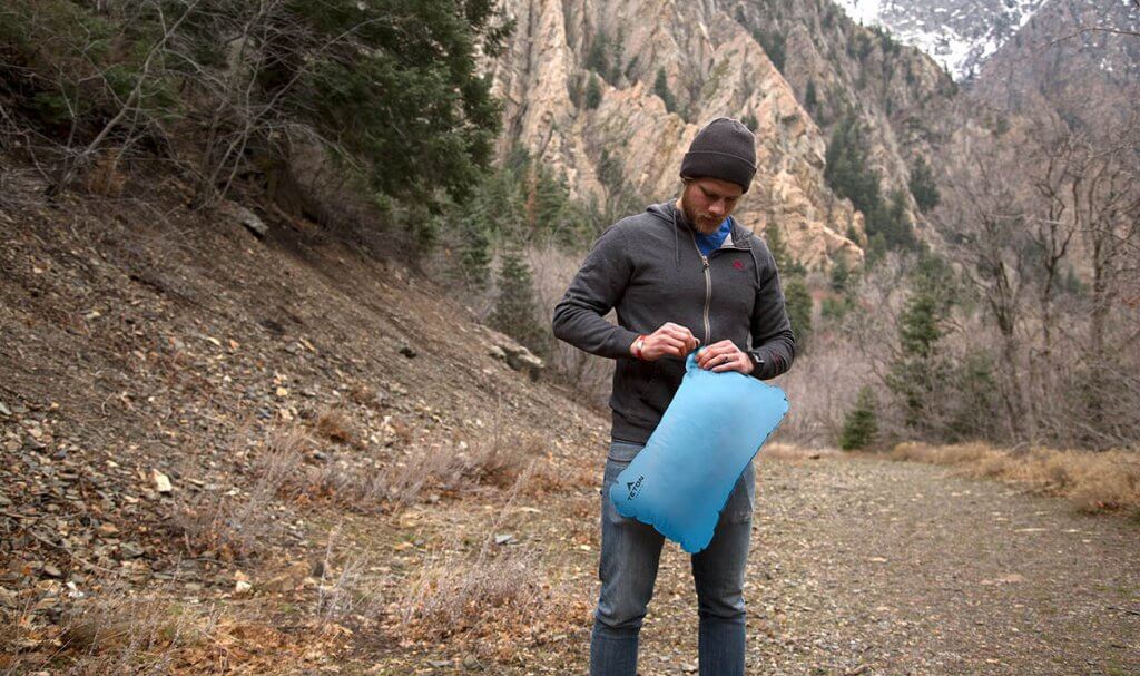 TETON Sports ComfortLite Self-Inflating Pillow on a camping trip