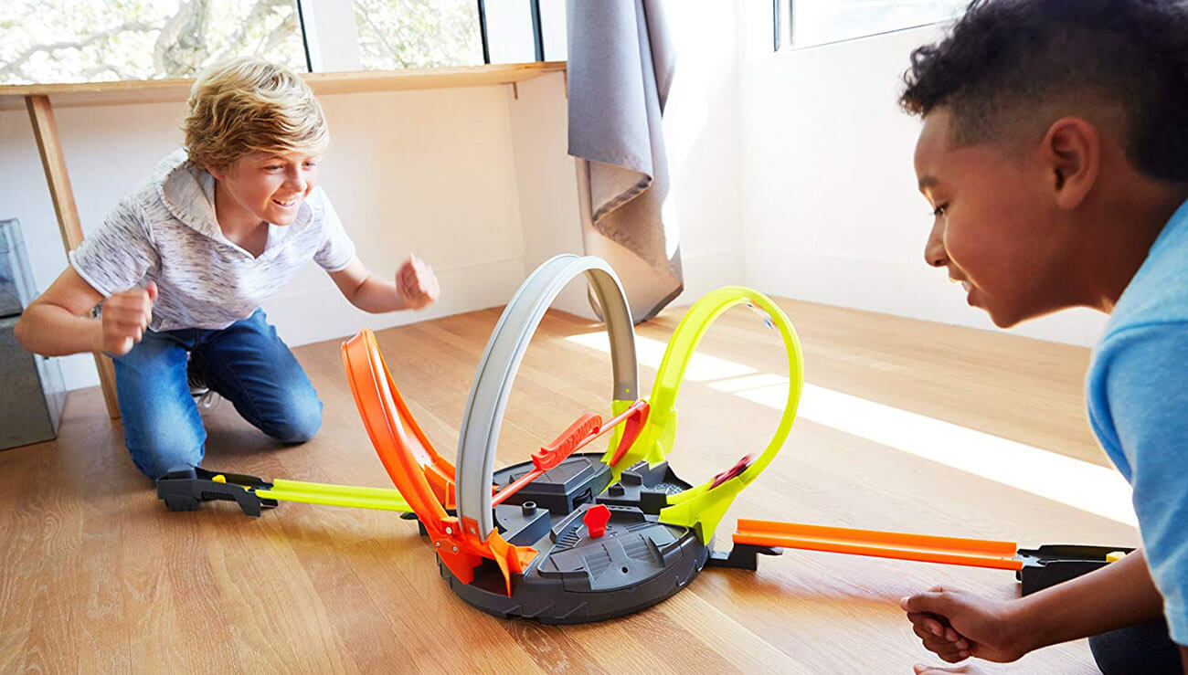 Hot wheels toy and two six year olds