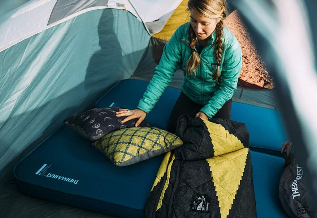 Therm-a-Rest Compressible Travel Pillow in a tent