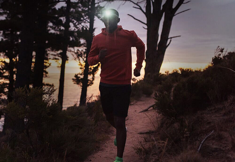 Someone running with the Vekkia CREE LED Headlamp
