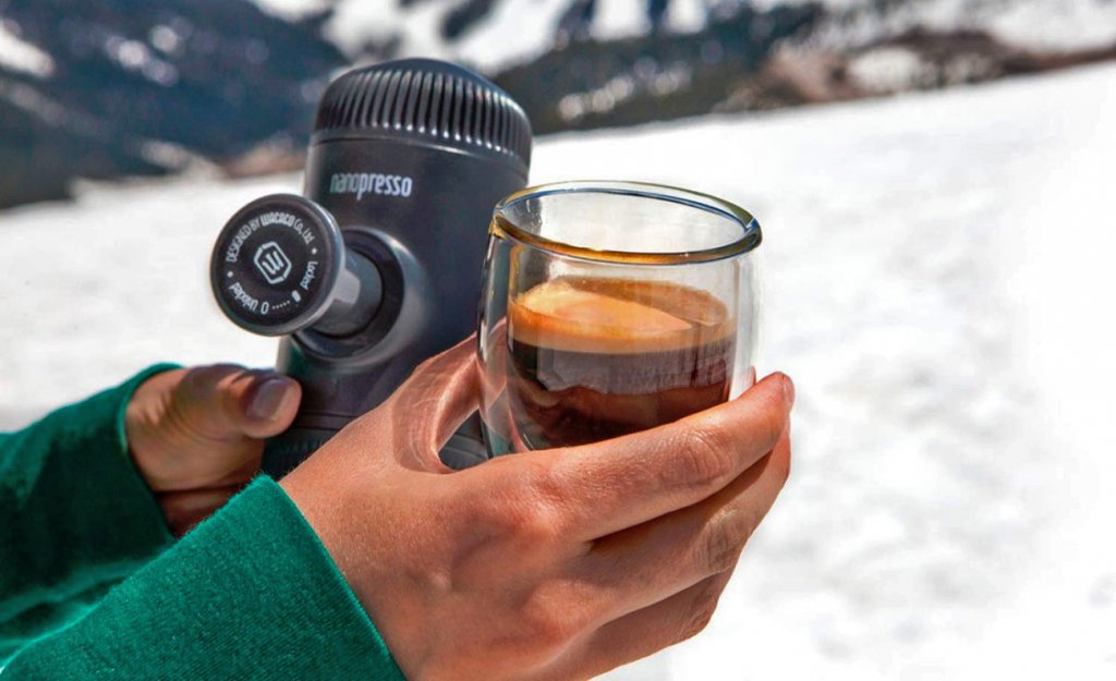 Wacaco Nanopresso Portable Espresso Maker in the snow